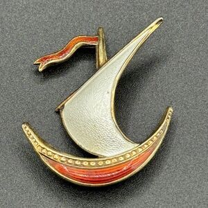Ivar T. Holth Norway Sterling Silver Enamel Guilloche Sailboat Brooch Pin 925S
